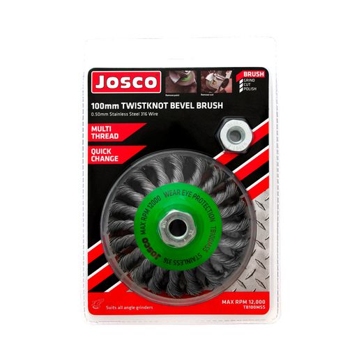 Josco 100mm Twistknot Stainless Steel Bevel Brush TB100MSS