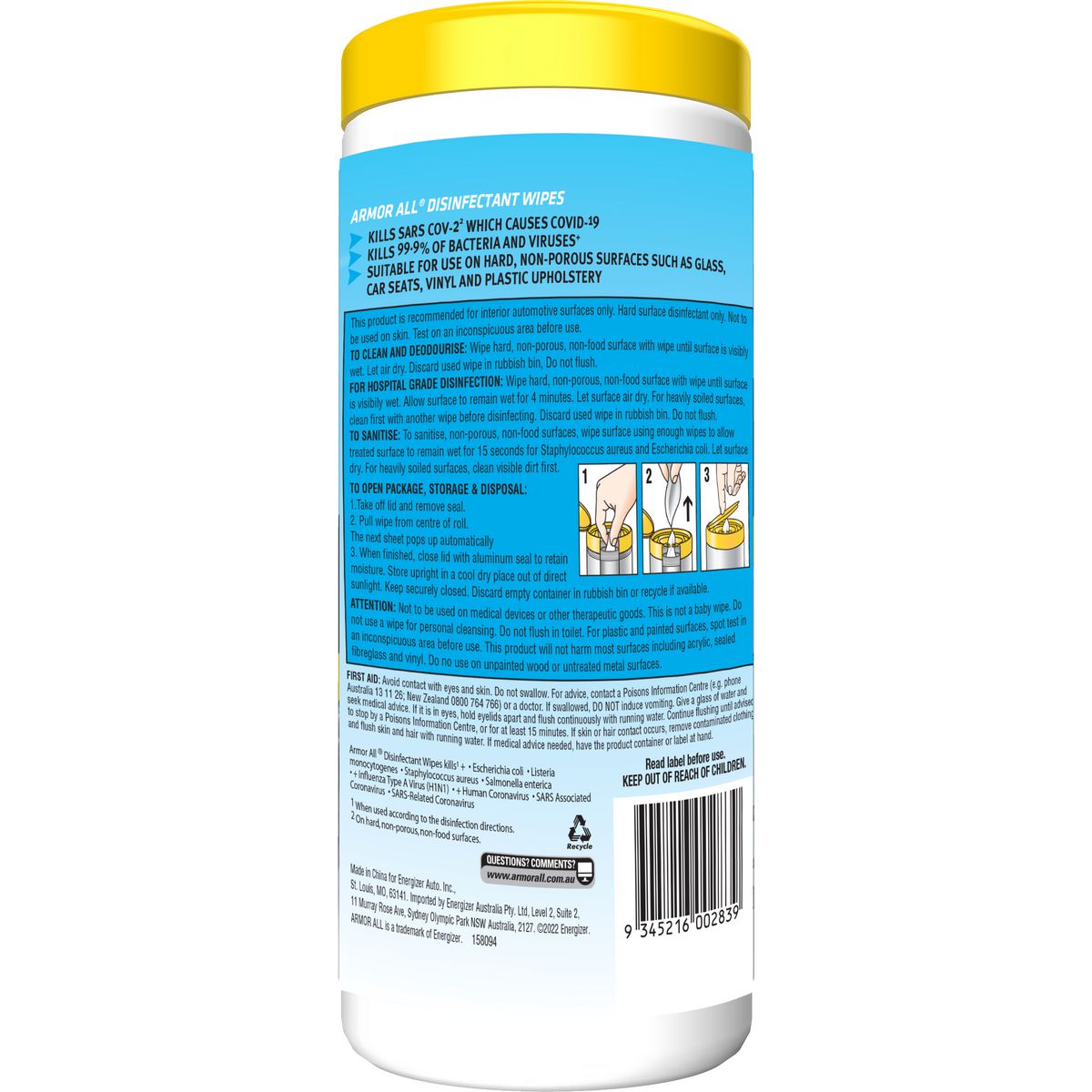 Armor All Disinfectant Wipes Tub 24pk E303675900