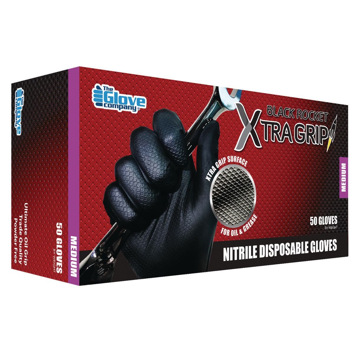 The Glove Company TGC Black Xtra Grip Nitrile Disposable Gloves Medium 50 Pack 131002
