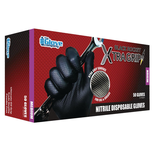 The Glove Company TGC Black Xtra Grip Nitrile Disposable Gloves Medium 50 Pack 131002