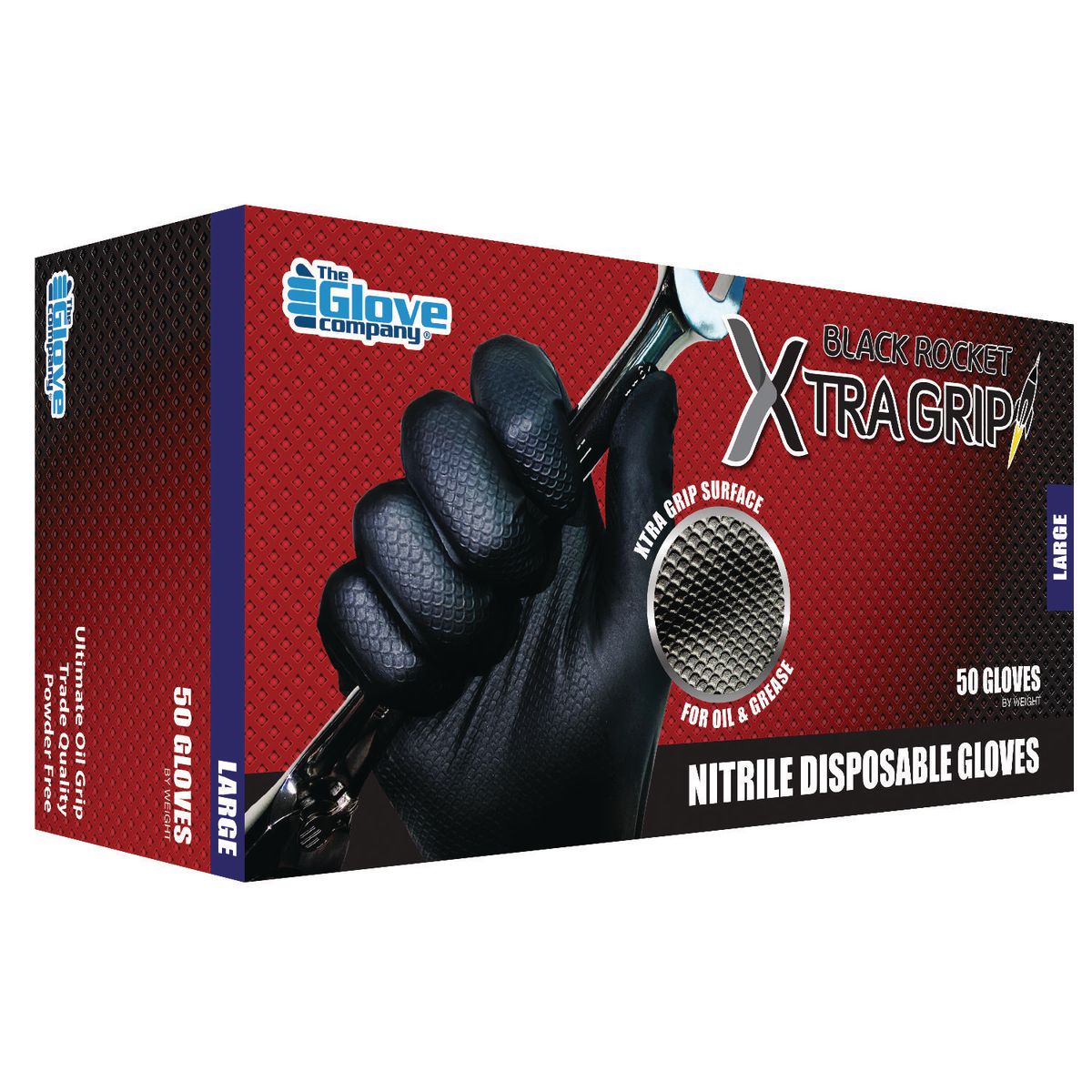 The Glove Company TGC Black Xtra Grip Nitrile Disposable Gloves Large 50 Pack 131003
