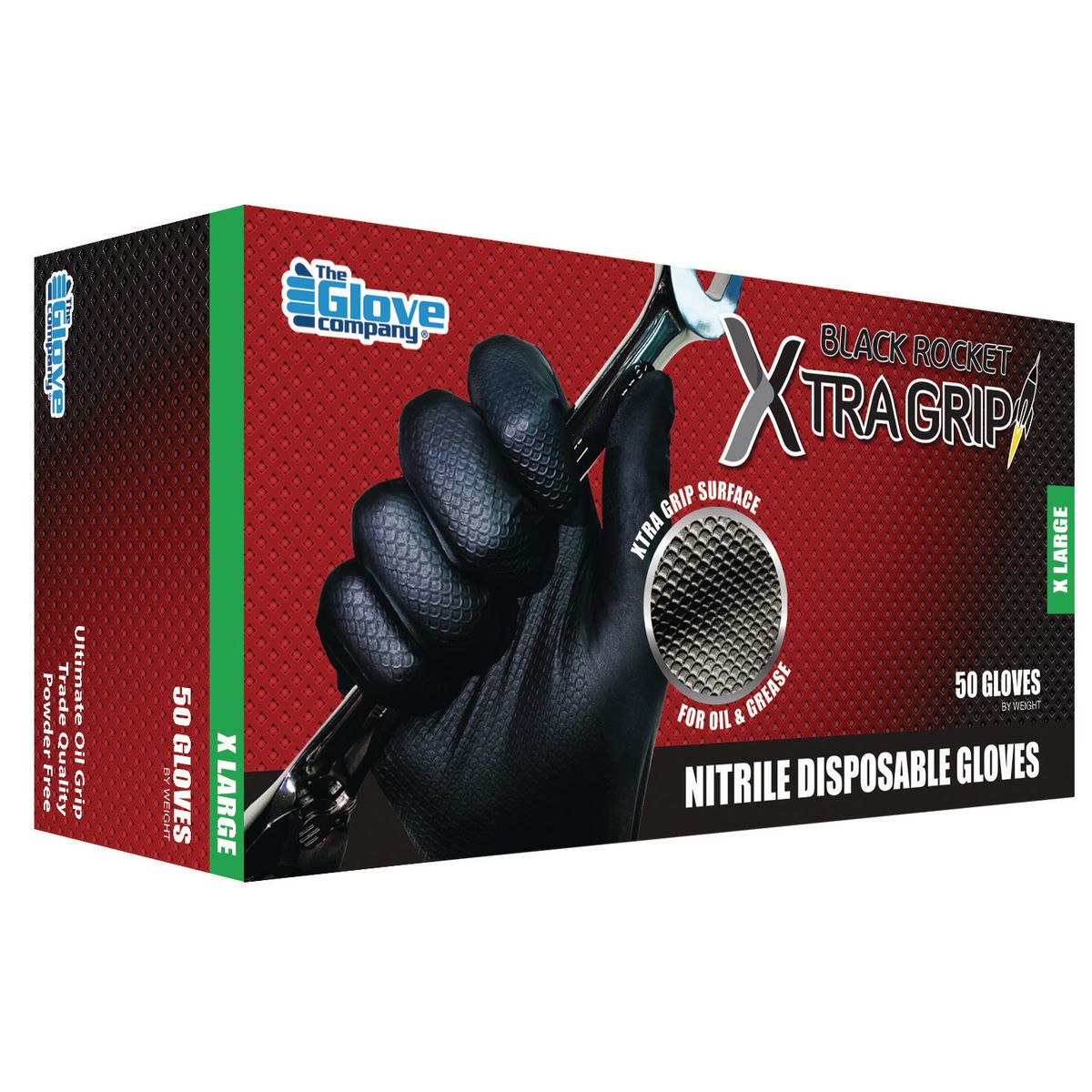 The Glove Company TGC Black Xtra Grip Nitrile Disposable Gloves XL 50 Pack 131004