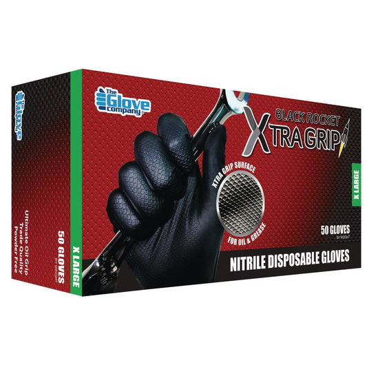 The Glove Company TGC Black Xtra Grip Nitrile Disposable Gloves XL 50 Pack 131004