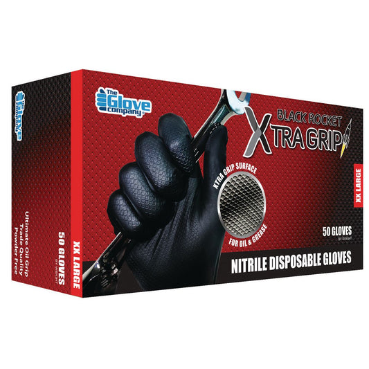 The Glove Company TGC Black Xtra Grip Nitrile Disposable Gloves XXL 50 Pack 131005
