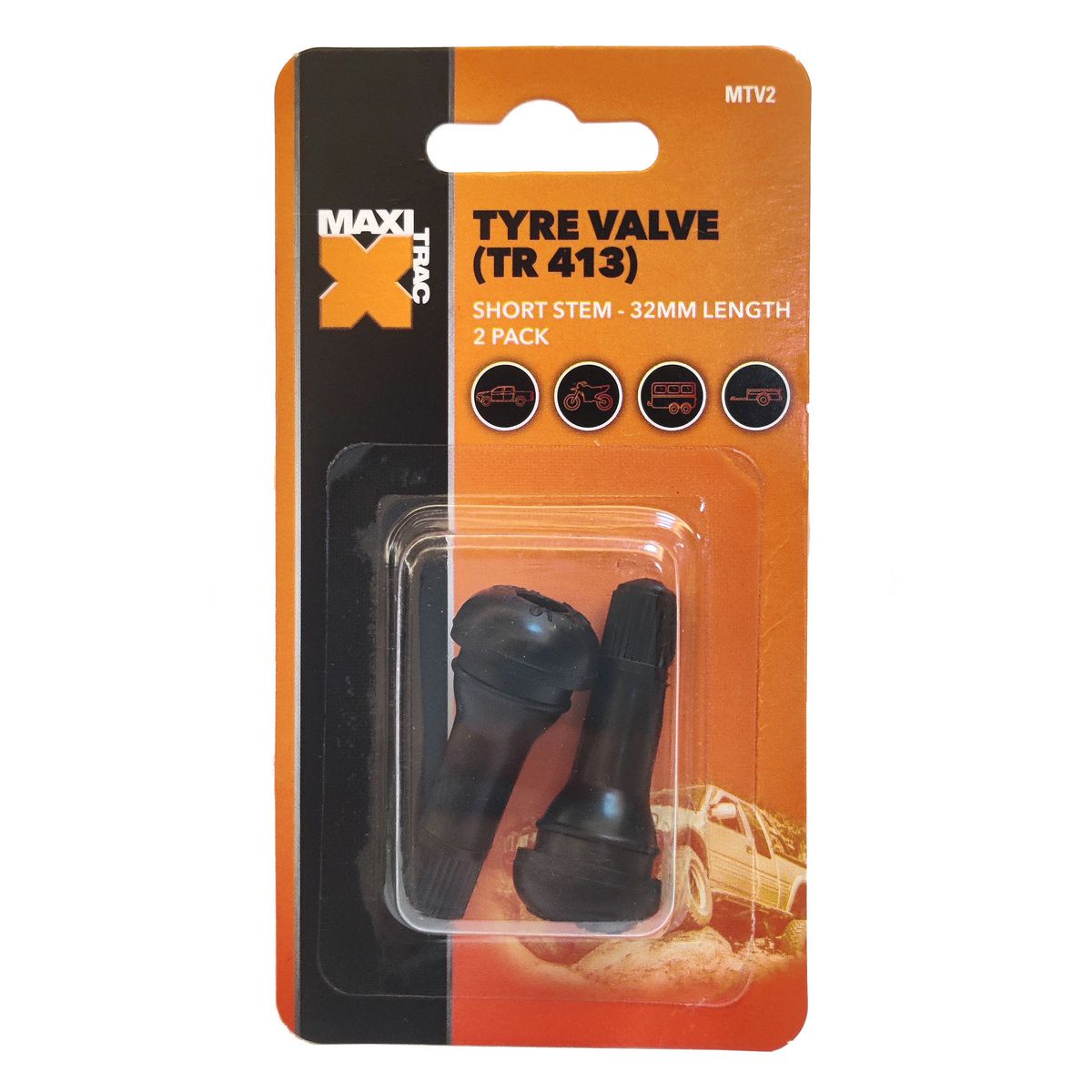 Maxi Trac Short Stem Tyre Valves 2 Pack MTV2
