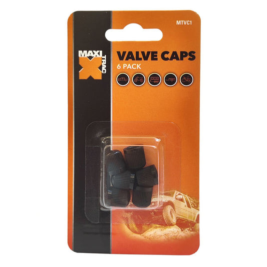 Maxi Trac Plastic Black Valve Caps 6 Pack MTVC1