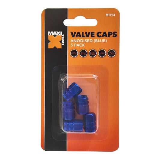 Maxi Trac Anodised Hex Blue Valve Caps 5 Pack MTVC4
