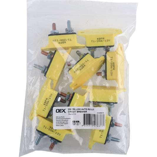 OEX 20A Yellow Auto Reset Circuit Breaker - Pack Of 10 ACX2002/10