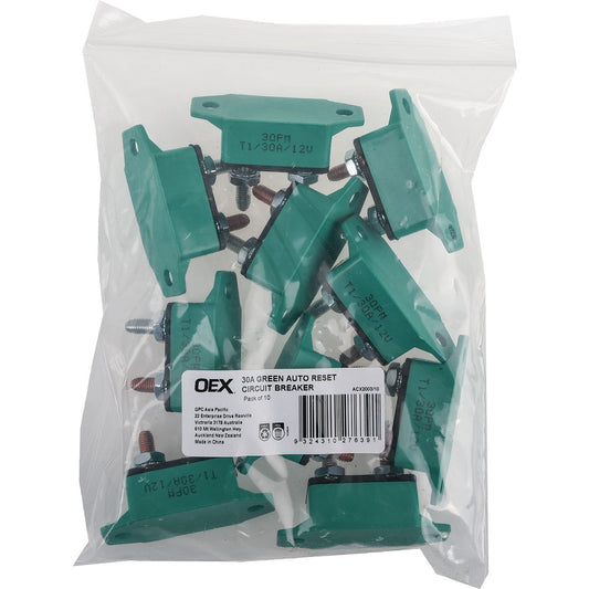 OEX 30A Green Auto Reset Circuit Breaker - Pack Of 10 ACX2003/10