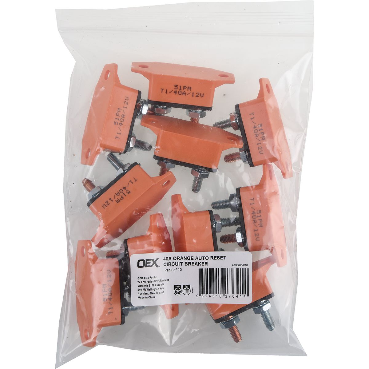 OEX 40A Orange Auto Reset Circuit Breaker - Pack Of 10 ACX2004/10