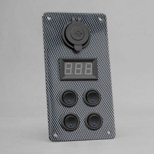 STEDI Carbon Switch Panel With USB  Digital Volt Meter 4 Gang CARBONPANEL