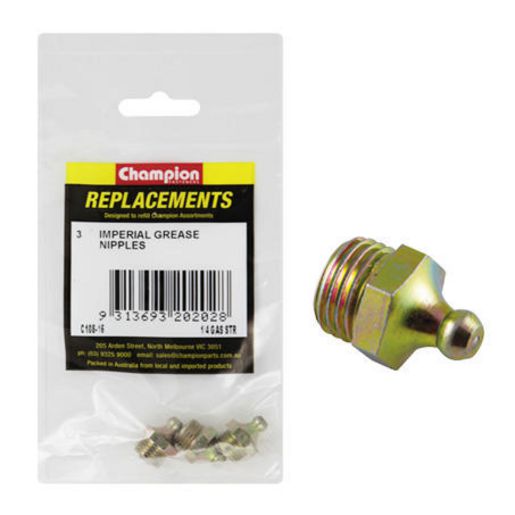 Champion Grease Nipple BSP Straight 1/4"" 3Pk C108-16