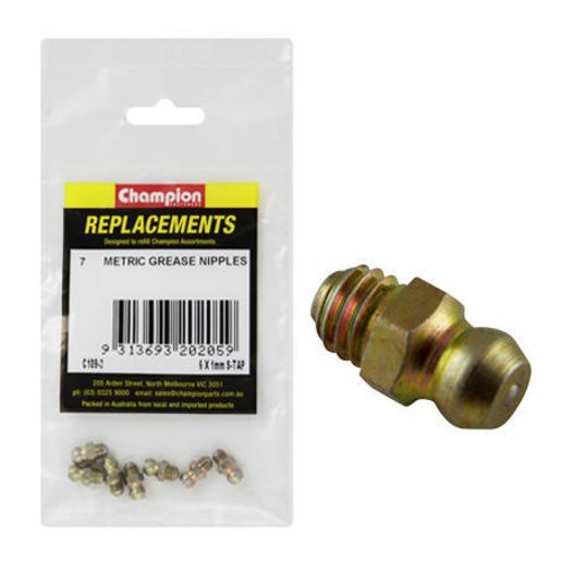 Champion Grease Nipple Self Tapp Straight M6 x 1.00mm 7Pk C109-2