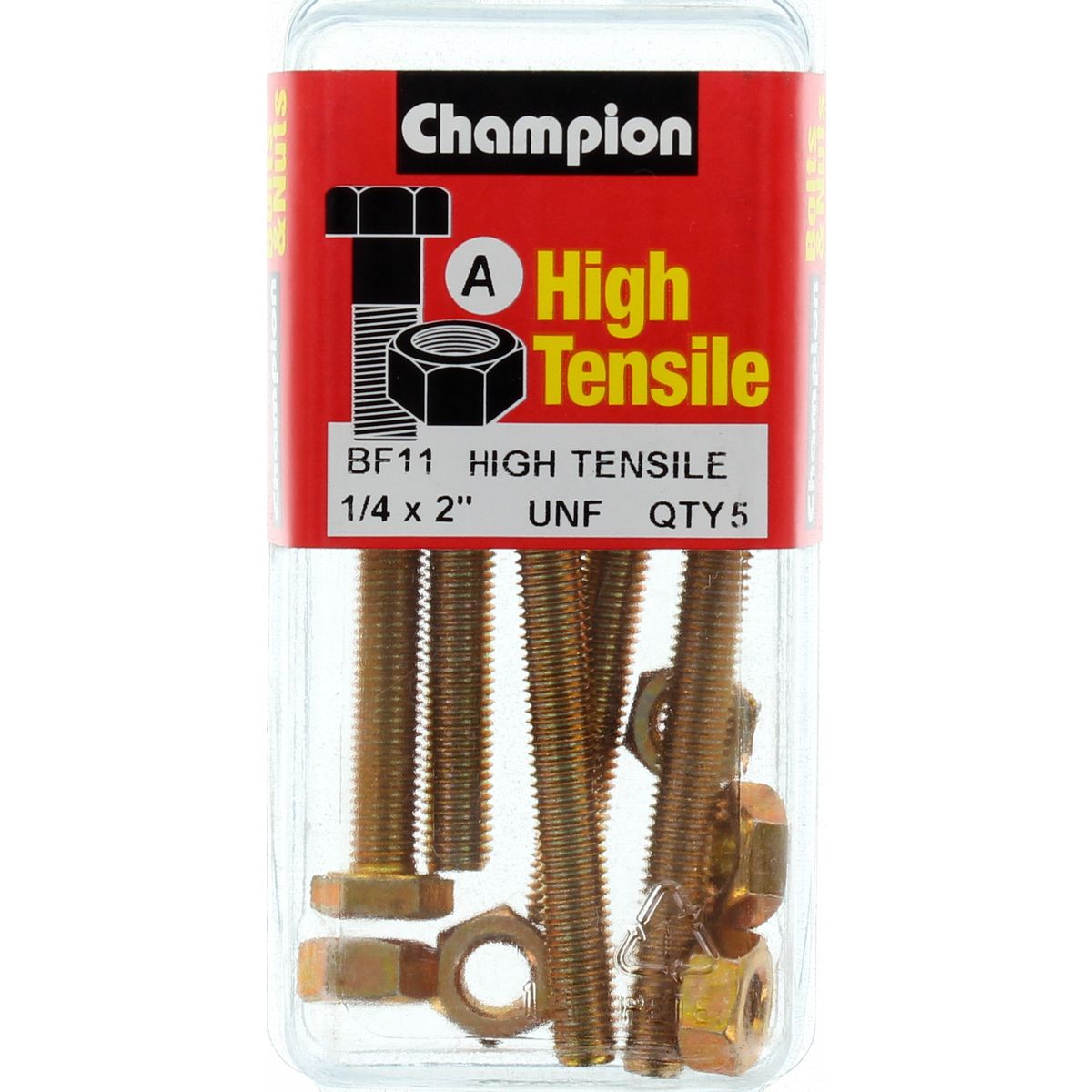 Champion Hex Nut & Screw Set 1/4"" x 2"" UNF High Tensile 10Pk BF11