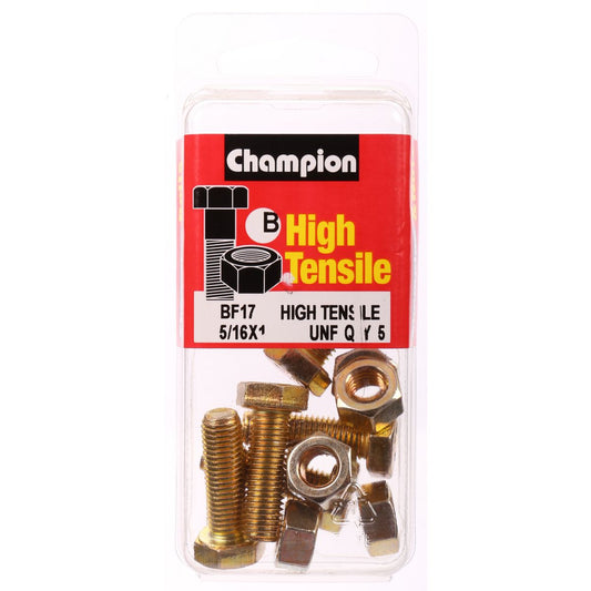 Champion Hex Nut & Screw Set 5/16"" x 1"" UNF High Tensile 10Pk BF17