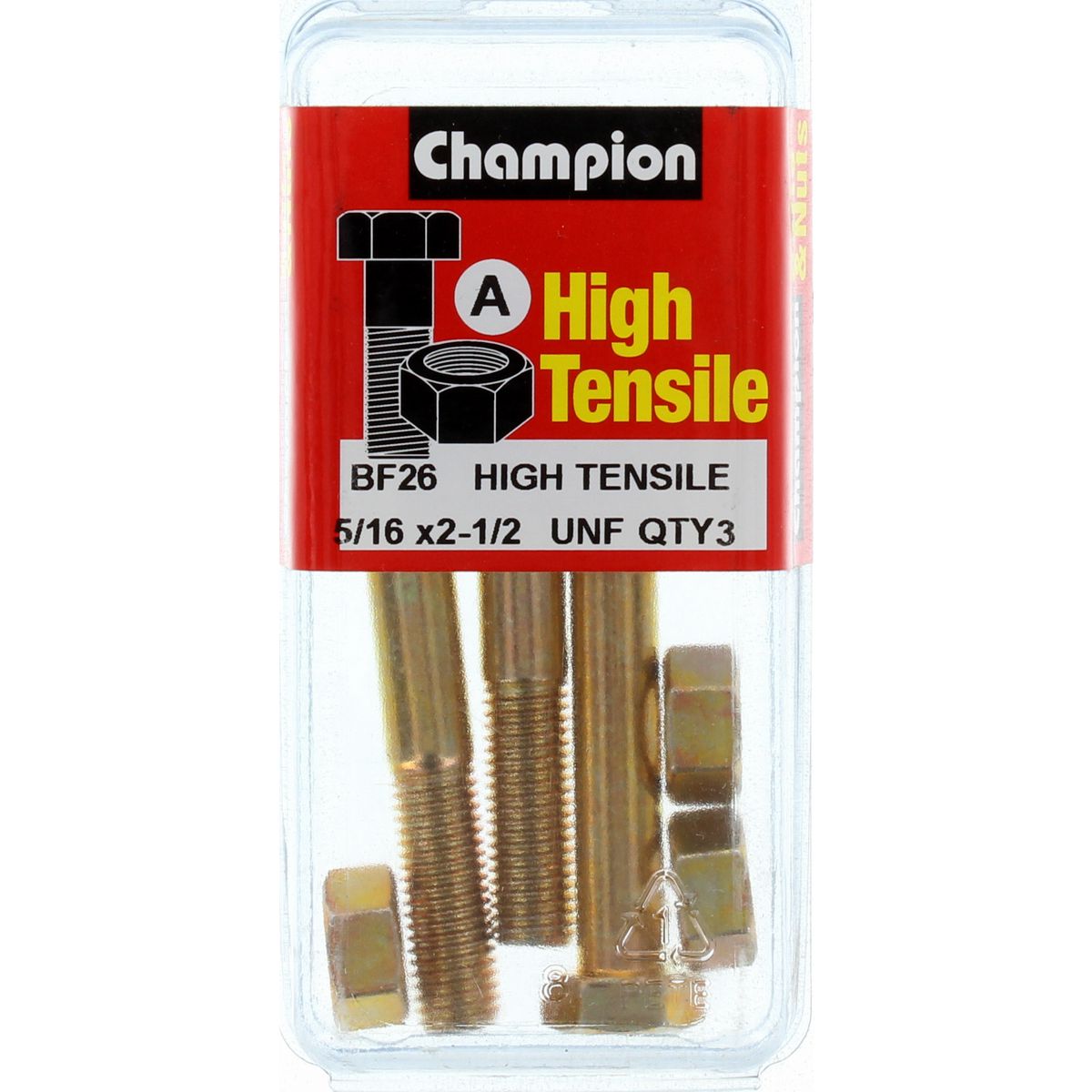 Champion Hex Nut & Bolt Set 5/16"" x 2-1/2"" UNF High Tensile 6Pk BF26