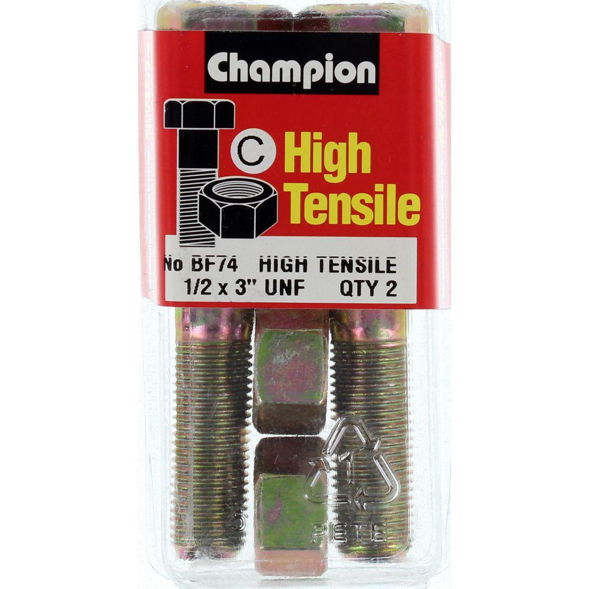 Champion Hex Nut & Bolt Set 1/2"" x 3"" UNF High Tensile 4Pk BF74