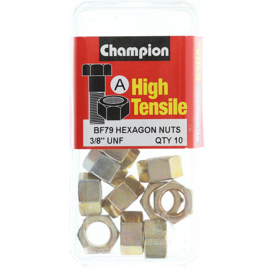 Champion Hex Nut Pack Plain UNF 3/8"" 10Pk BF79