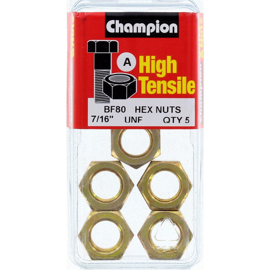 Champion Hex Nut Pack Plain UNF 7/16"" 5Pk BF80