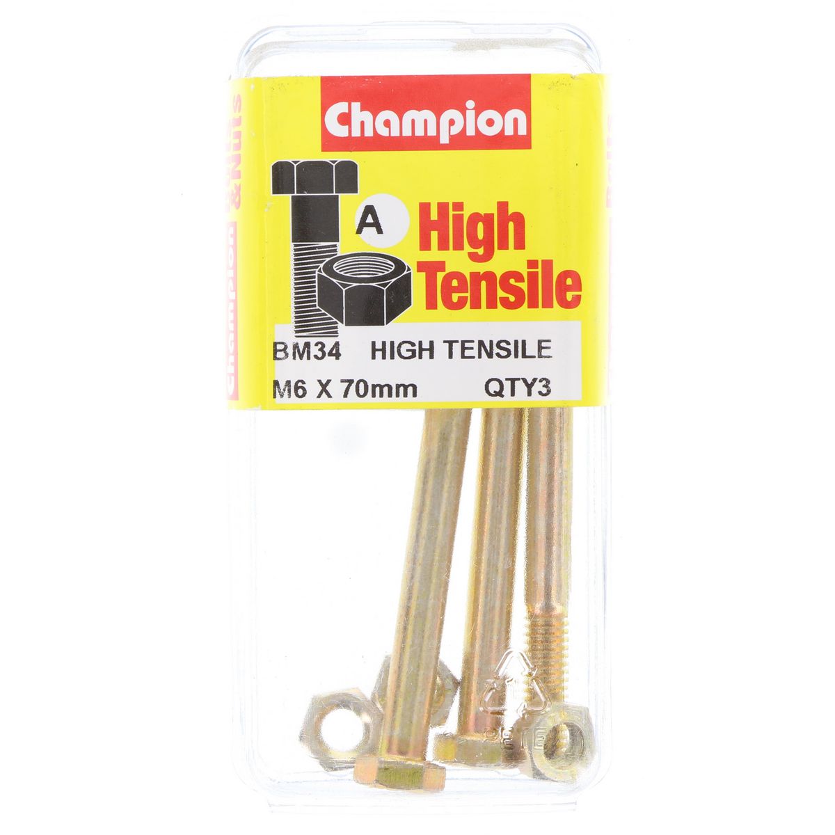 Champion Bolt & Nut Pack Metric M6 x 70mm BM34