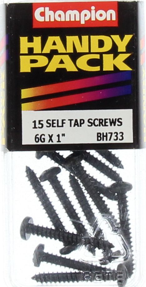 Champion Black Screw Self Tapp Panhead Phillips 3.5 x 25mm 15Pk BH733