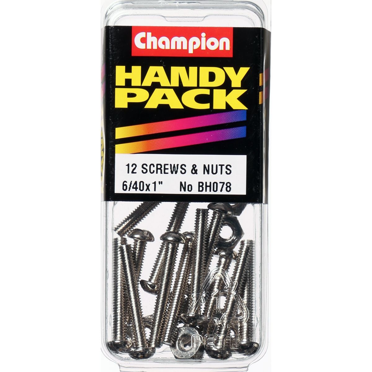 Champion Nickel Nut & Screw Slotted Panhead 6/40"" x 1"" 24Pk BH078