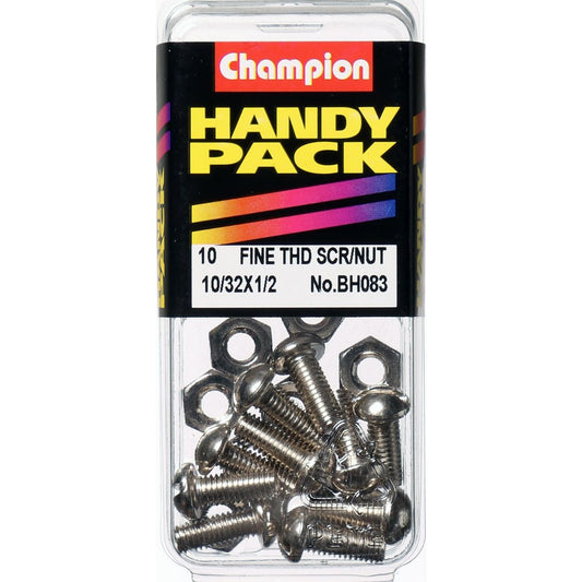 Champion Nickel Nut & Screw Slotted Panhead 10/32"" x 1/2"" 20Pk BH083