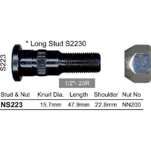 NICE Wheel Stud & Nut 1/2"" 47.5mm NS223
