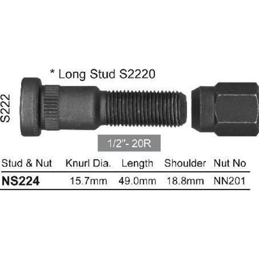 NICE Wheel Stud & Nut 1/2"" 46.5mm NS224