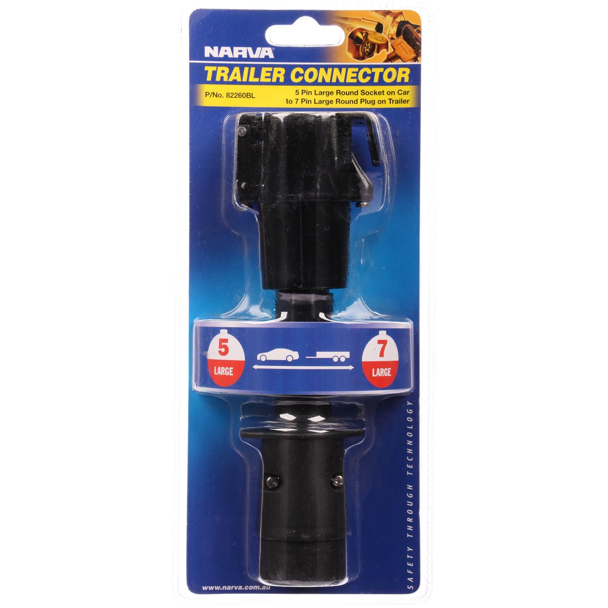 Narva 5P Large Round Car Socket to 7P Large Round Trailer Plug 82260BL