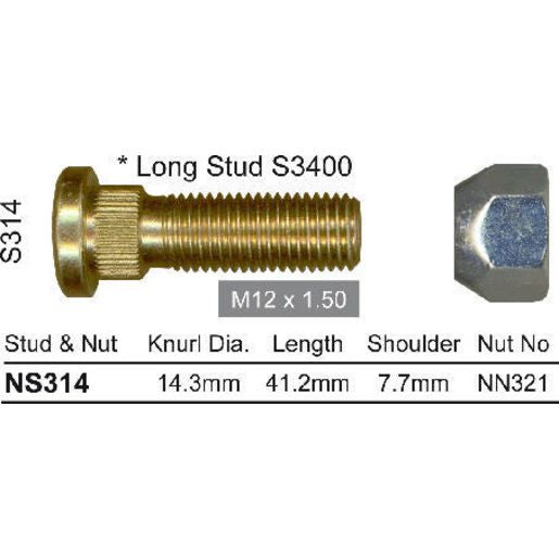 NICE Wheel Stud & Nut M12x1.50 40.0mm NS314