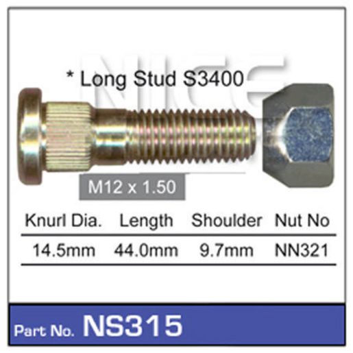 NICE Wheel Stud & Nut M12x1.50 42.4mm NS315