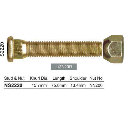 NICE Wheel Stud & Nut 1/2"" 75mm NS2220