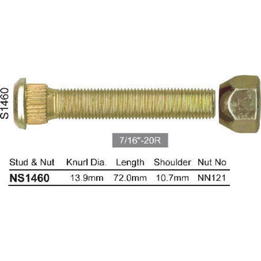 NICE Wheel Stud & Nut 7/16"" 72mm NS1460