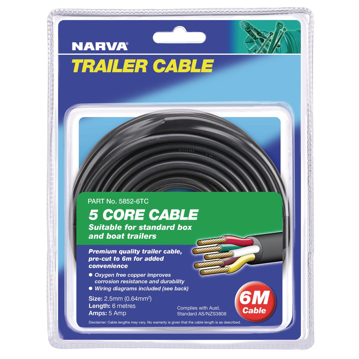 Narva 5 Core Trailer Wire 2.5mm x 6m 5852-6TC