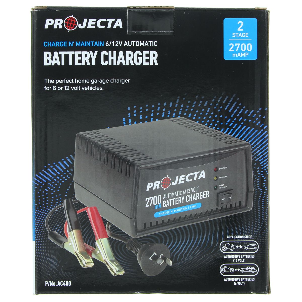 PROJECTA 2.7A Battery Charger 6/12V 2 Stage Auto AC400