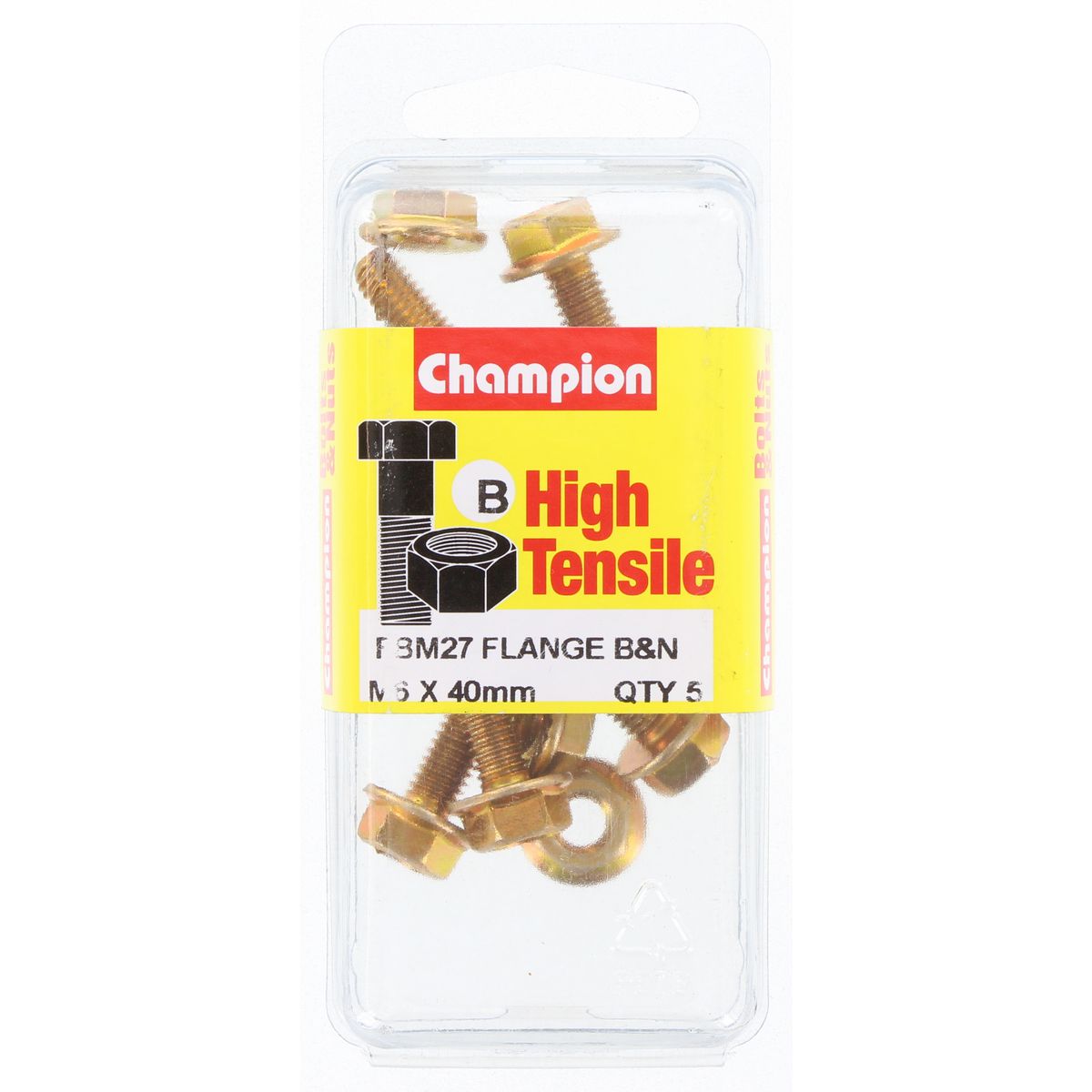 Champion Hex Screw & Nut Flanged HT M6 x 40mm 10Pk FBM27