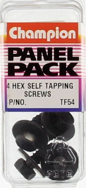 Champion Screw Self Tapp Sems-Hex Ind-Flat Washer Black 6.3 x 19mm 4Pk TF54