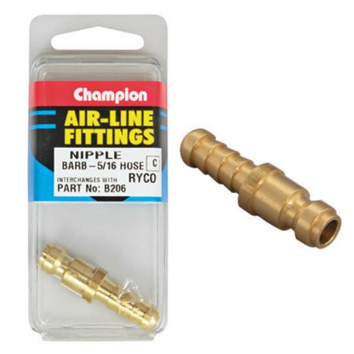 Champion Brass Nipple Hose Barb Female 5/16"" B206