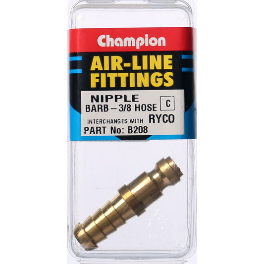 Champion Brass Nipple Hose Barb 3/8"" B208
