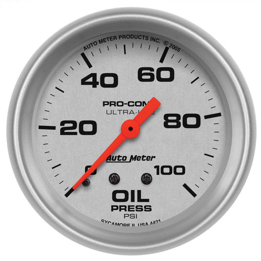 Autometer Ultra-Lite 2-5/8in Oil Pressure Gauge 0-100 PSI Mechanical AU4421