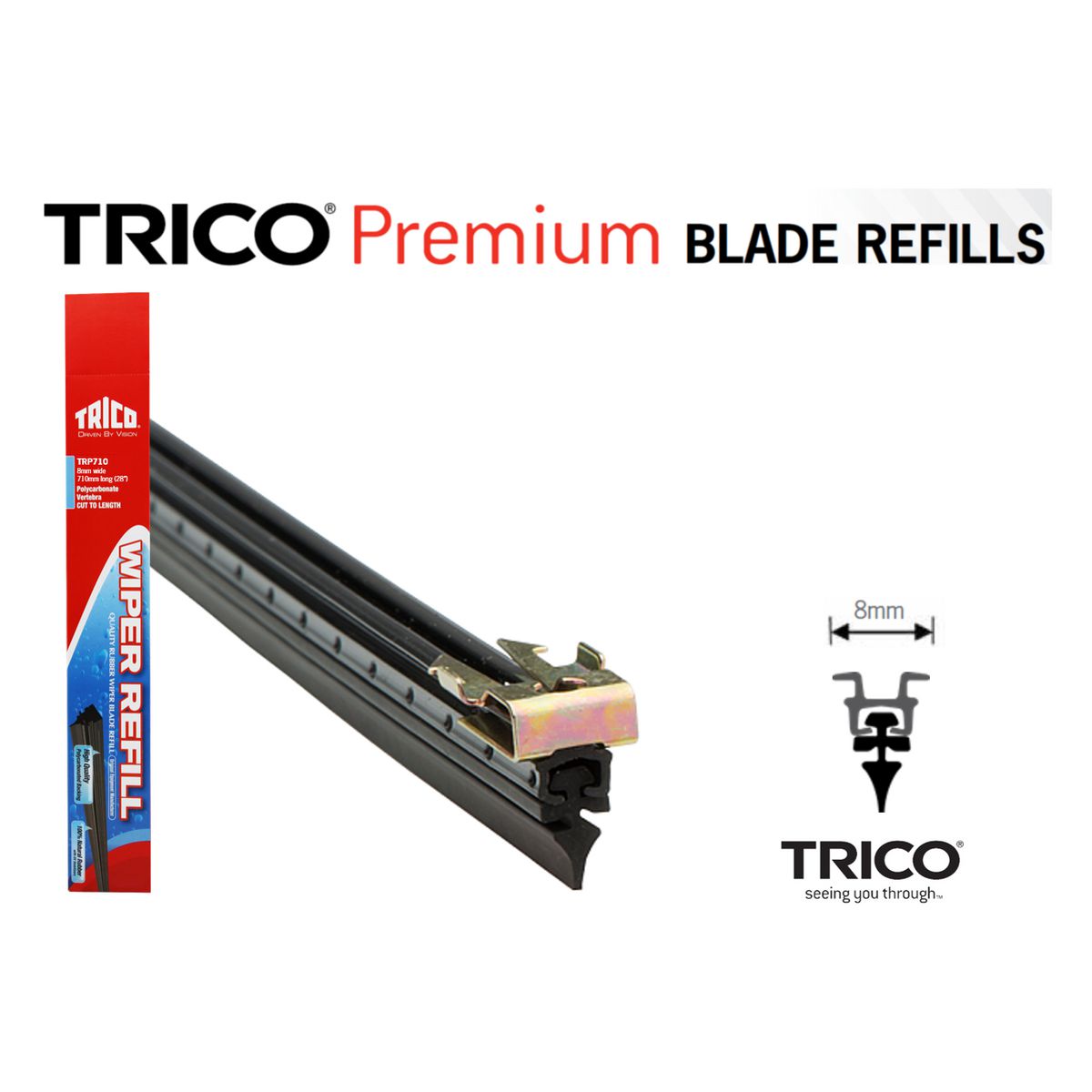 Trico Premium Wiper Refill Polycarb Backed 8mm x 710mm Pair TRP710