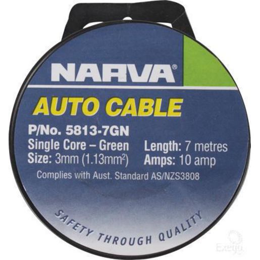 Narva Auto Cable 10A 3mm x 7m Green 5813-7GN