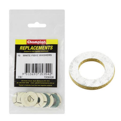 Champion Flat Fibre Washer White M12 x 24 x 2.00mm 10Pk C140-1