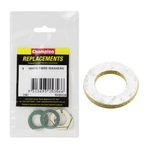 Champion Flat Fibre Washer White M18 x 28 x 2.00mm 5Pk C140-3