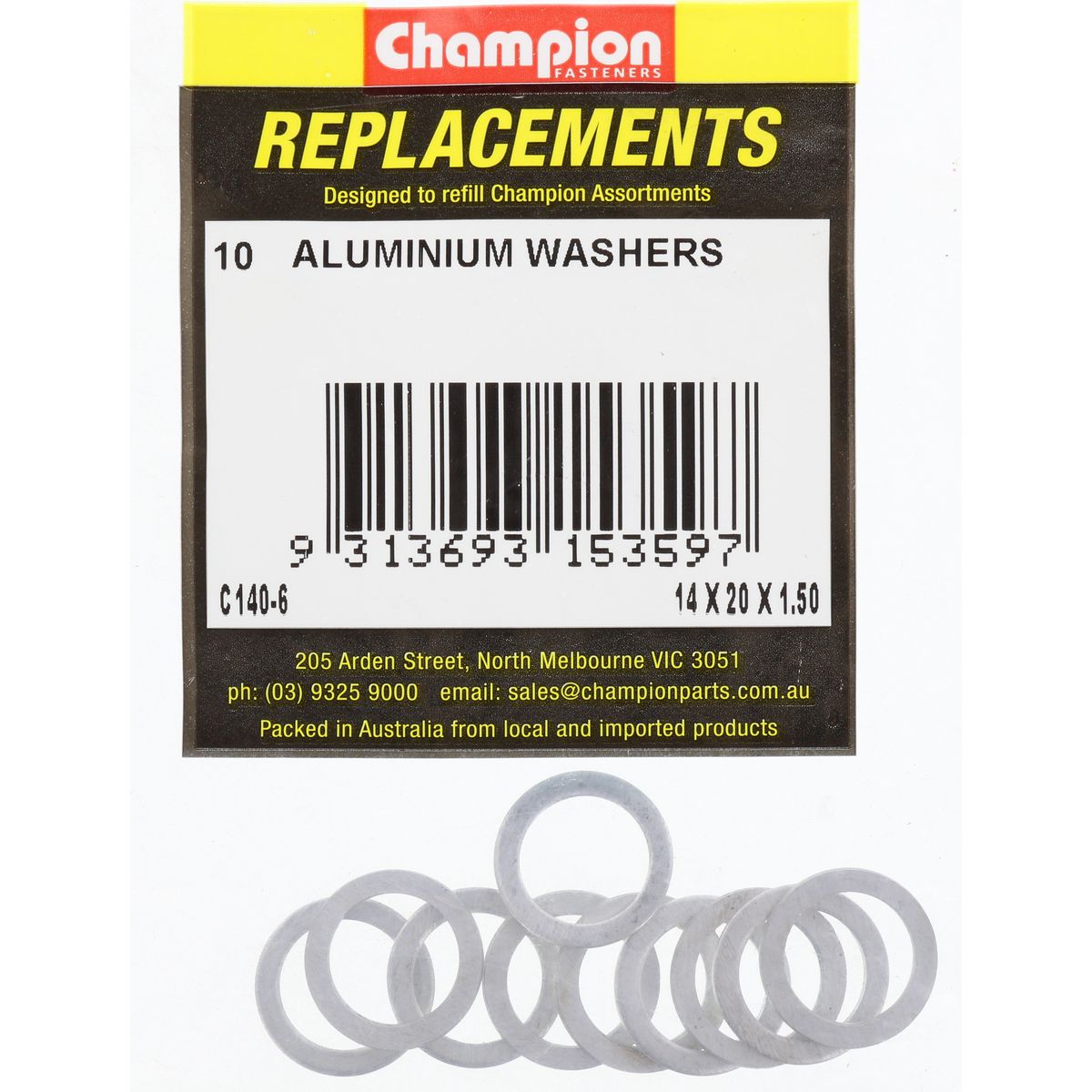 Champion Flat Aluminium Washer M14 x 20 x 1.5mm 10Pk C140-6