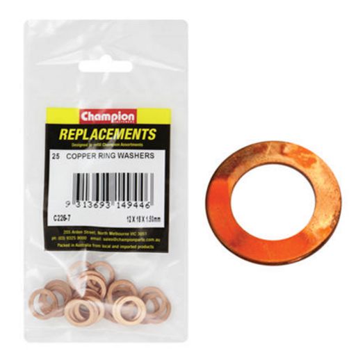 Champion Flat Copper Washer M12 x 18 x 1.5mm 25Pk C226-7