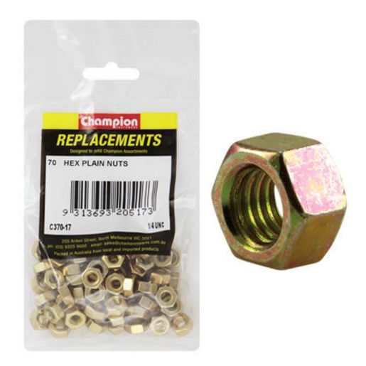 Champion Hex Nut Pack Plain UNC 1/4"" 70Pk C370-17