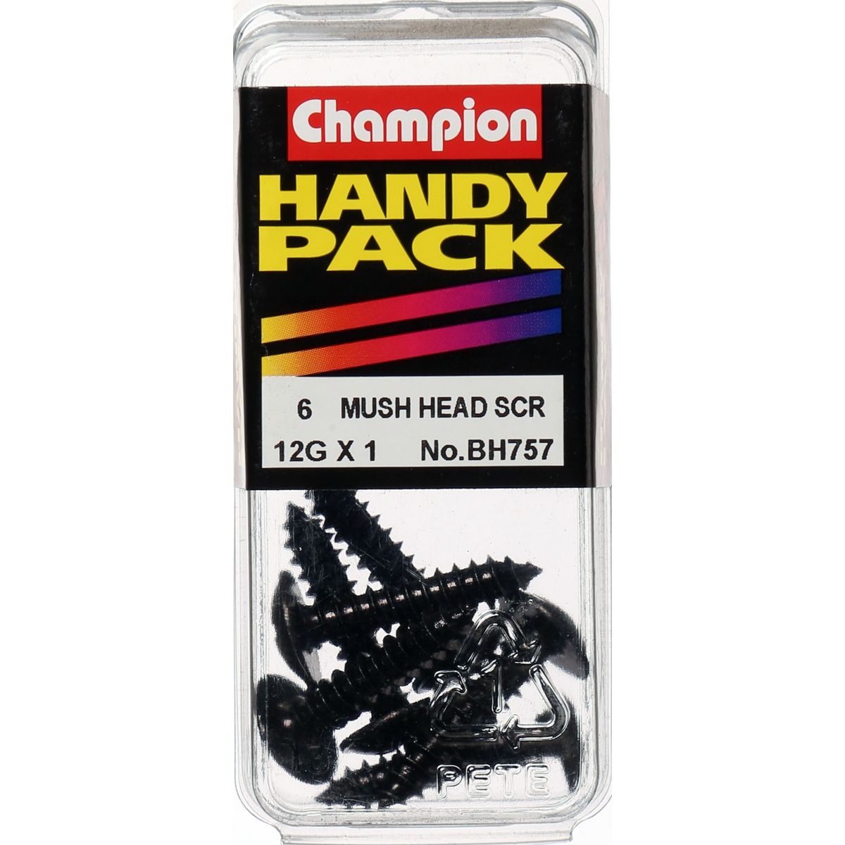 Champion Black Screw Self Tapp Mushroom Head Phillips 5.5 x 25mm 6Pk BH757
