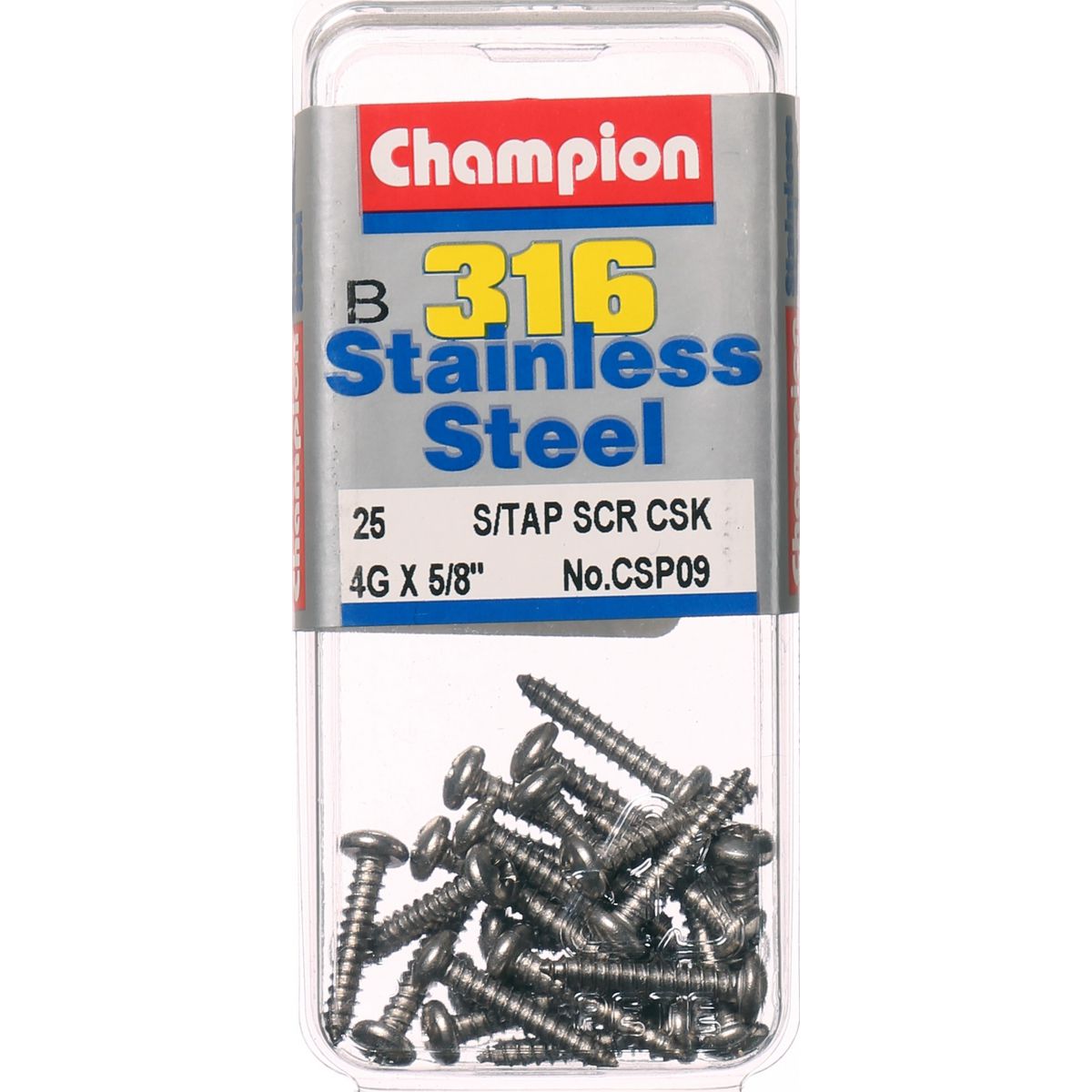 Champion Stainless Steel Screw Self Tapp Panhead Phillips 2.9x16mm-316/A4 25Pk CSP09
